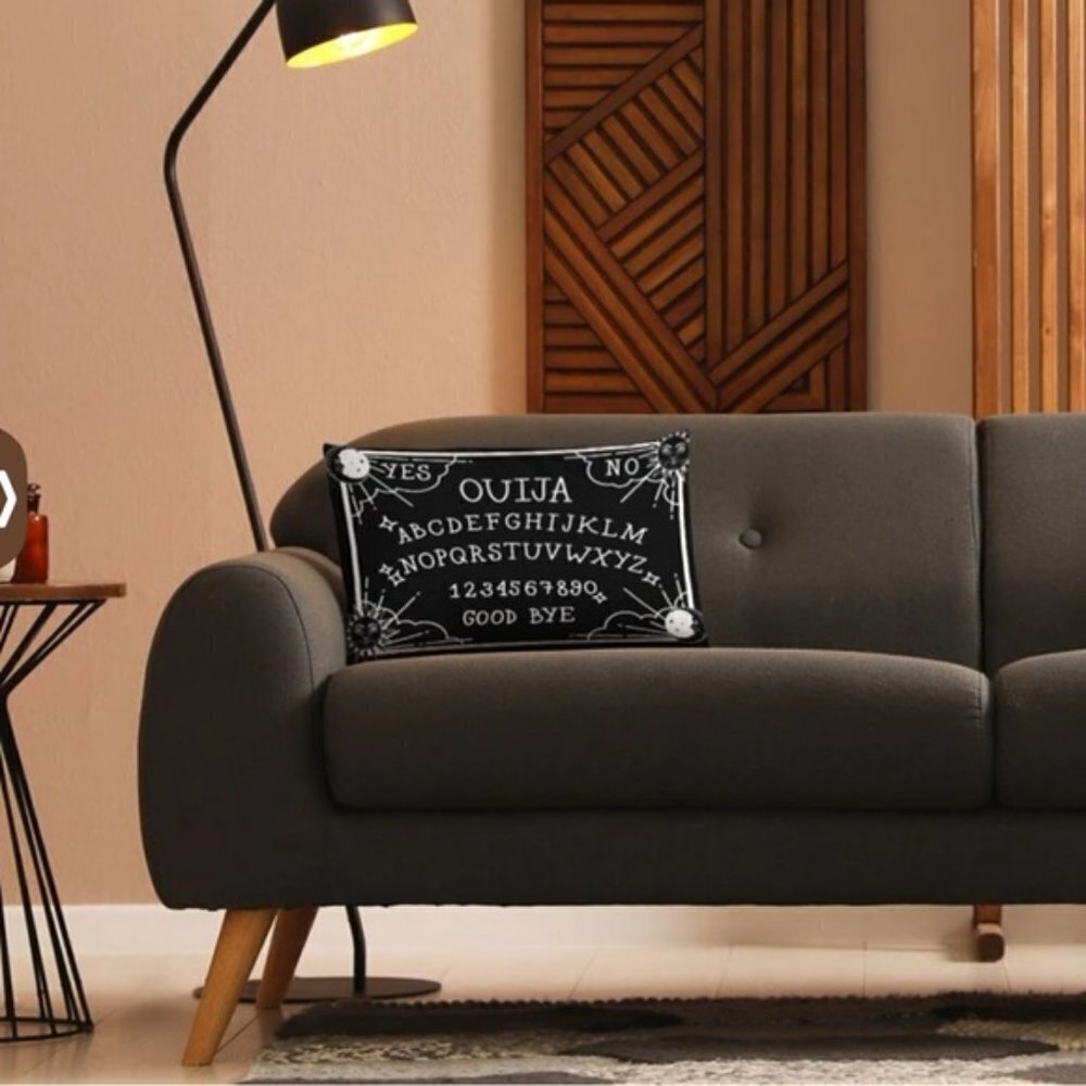 Pillow Cover Ouija Board Moon Stars Skull Black White Lumbar 19.7 in X 11.8 - Picture 7 of 15